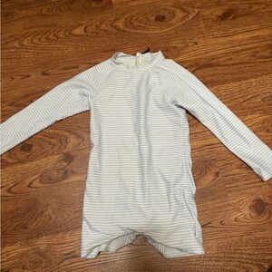 Striped Long Sleeve Kids Swimwear - Light Blue and White
